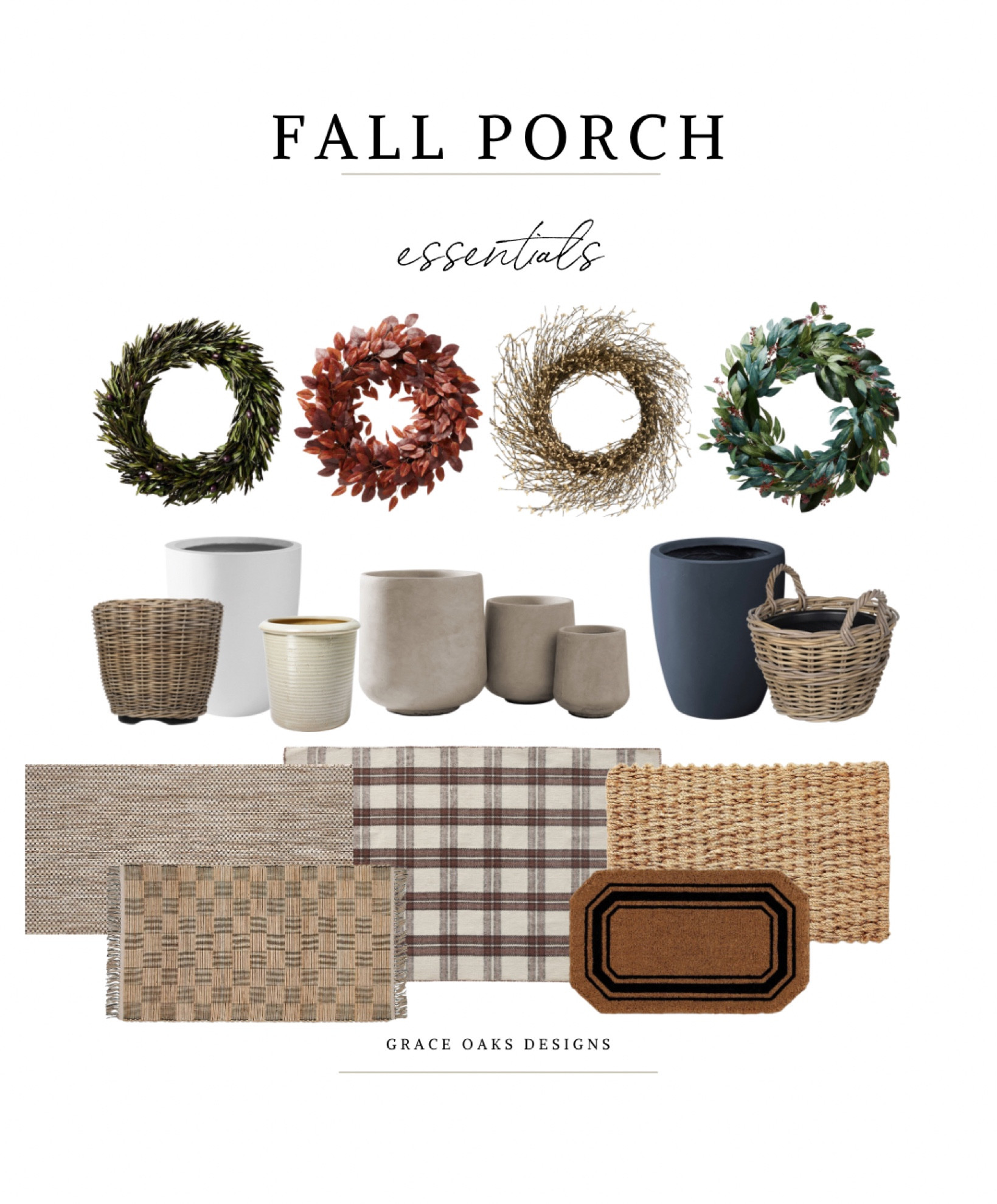 fall porch essentials - wreaths planters + doormats/rugs 

Fall porch. Fall decor. Fall home decor. Fall planters. Planters. Pots. Fall wreath. Neutral fall decor. Porch rug. Outdoor rug. Doormat. Braided doormat. Plaid outdoor rug. Brown outdoor rug  

#LTKhome #LTKfindsunder100 #LTKSeasonal