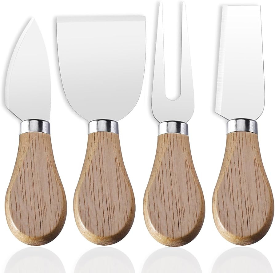 4-Piece Set of Stainless Steel Cheese Knives with Wood Hand, Including Cheese Slicer and Cheese C... | Amazon (US)