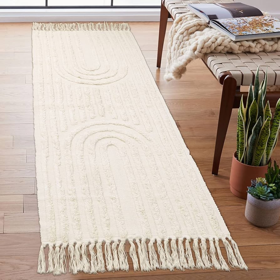 Lanffia Boho Runner Rug 2x6, Beige Hallway Rug Runner Washable Tufted Rainbow Rug with Tassels In... | Amazon (US)