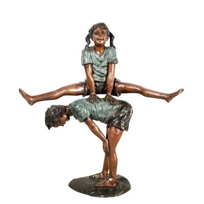 Bronze Boy and Girl Leap Frog Sculpture | Wayfair North America
