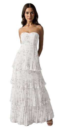 Strapless Floral Prom Dresses for Women 2025 Ruffles Tiered Sleeveless Long Evning Gown Chiffon White | Amazon (US)