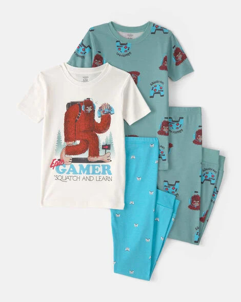 Boys Bigfoot Gamer 100% Cotton Snug Fit 4-Piece Pajama Set - Blue/Ivory | Carter's Inc