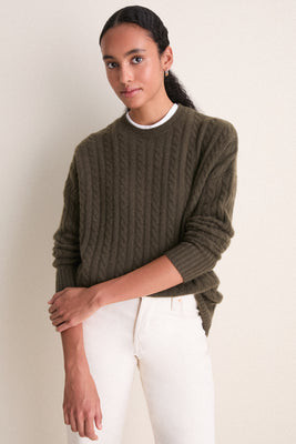 Olive Cable Knit Boyfriend Colin Crewneck | Tuckernuck (US)