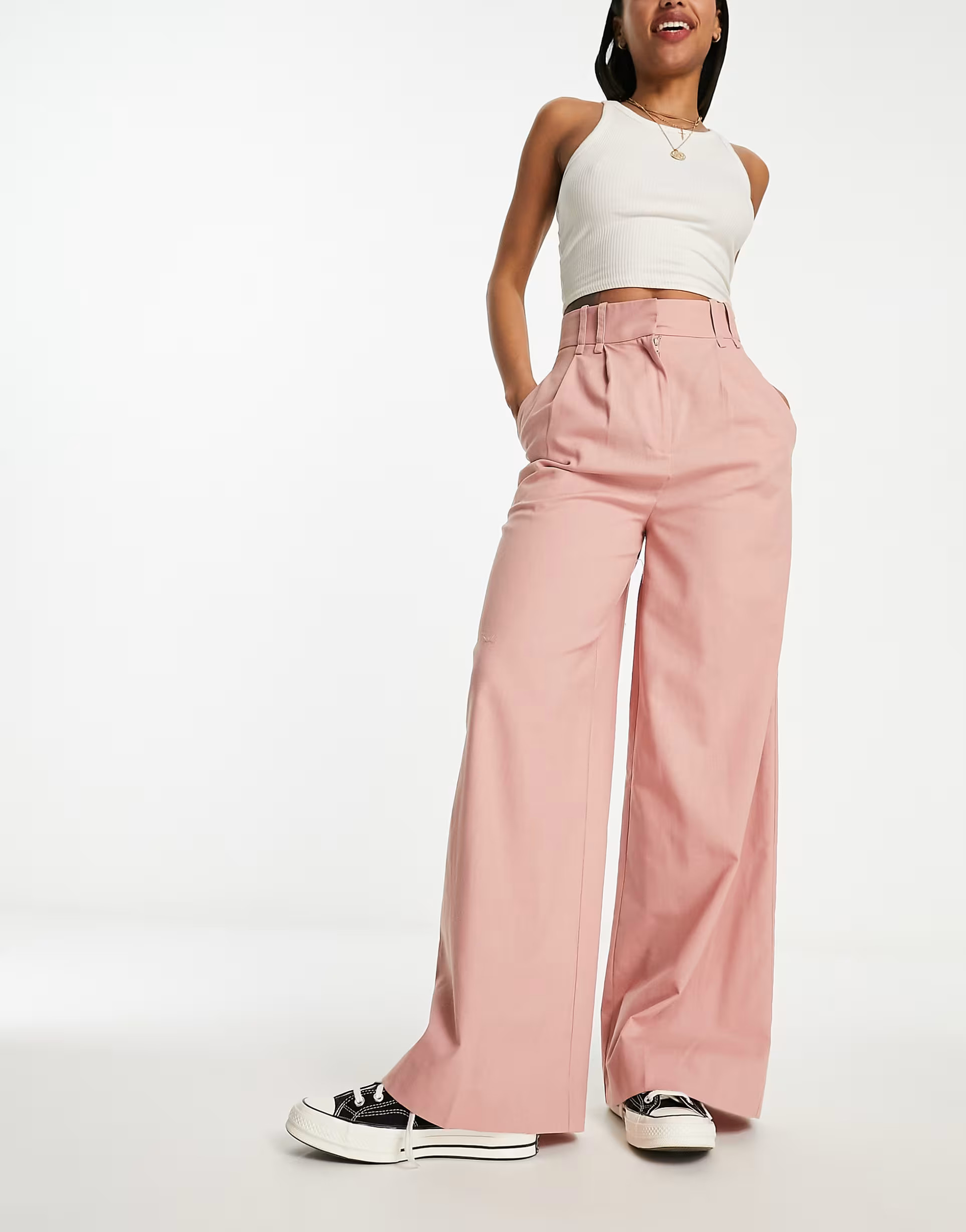 ASOS DESIGN wide leg suit pant with linen in dusty pink | ASOS (Global)