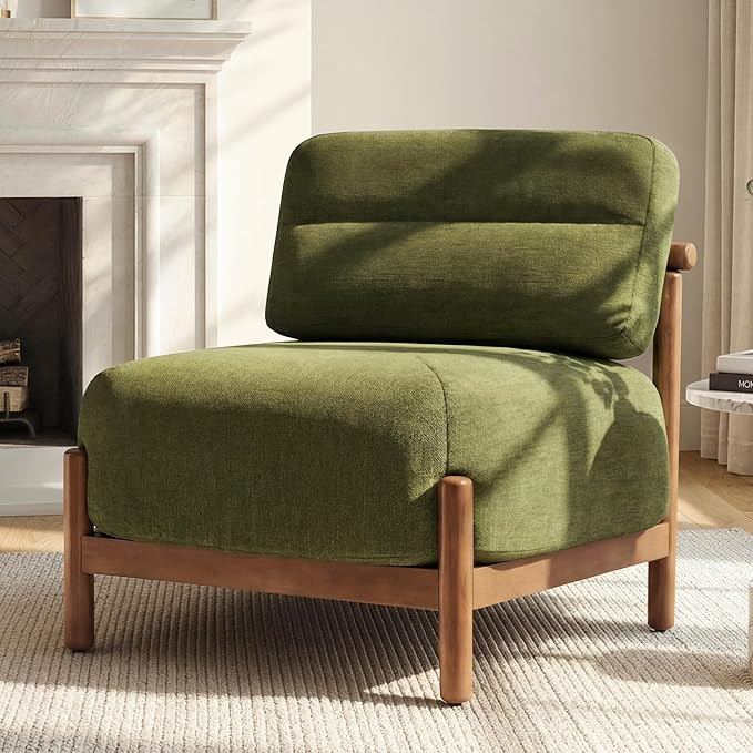 Mid Century Modern Accent Chair, Upholstered Armless Lounge Chair with Wooden Frame and Thick Pad... | Amazon (US)
