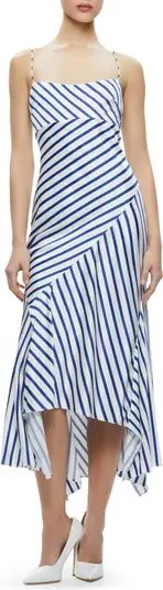 Alice + Olivia Rosa Directional Stripe Asymmetric Midi Dress | Nordstrom | Nordstrom