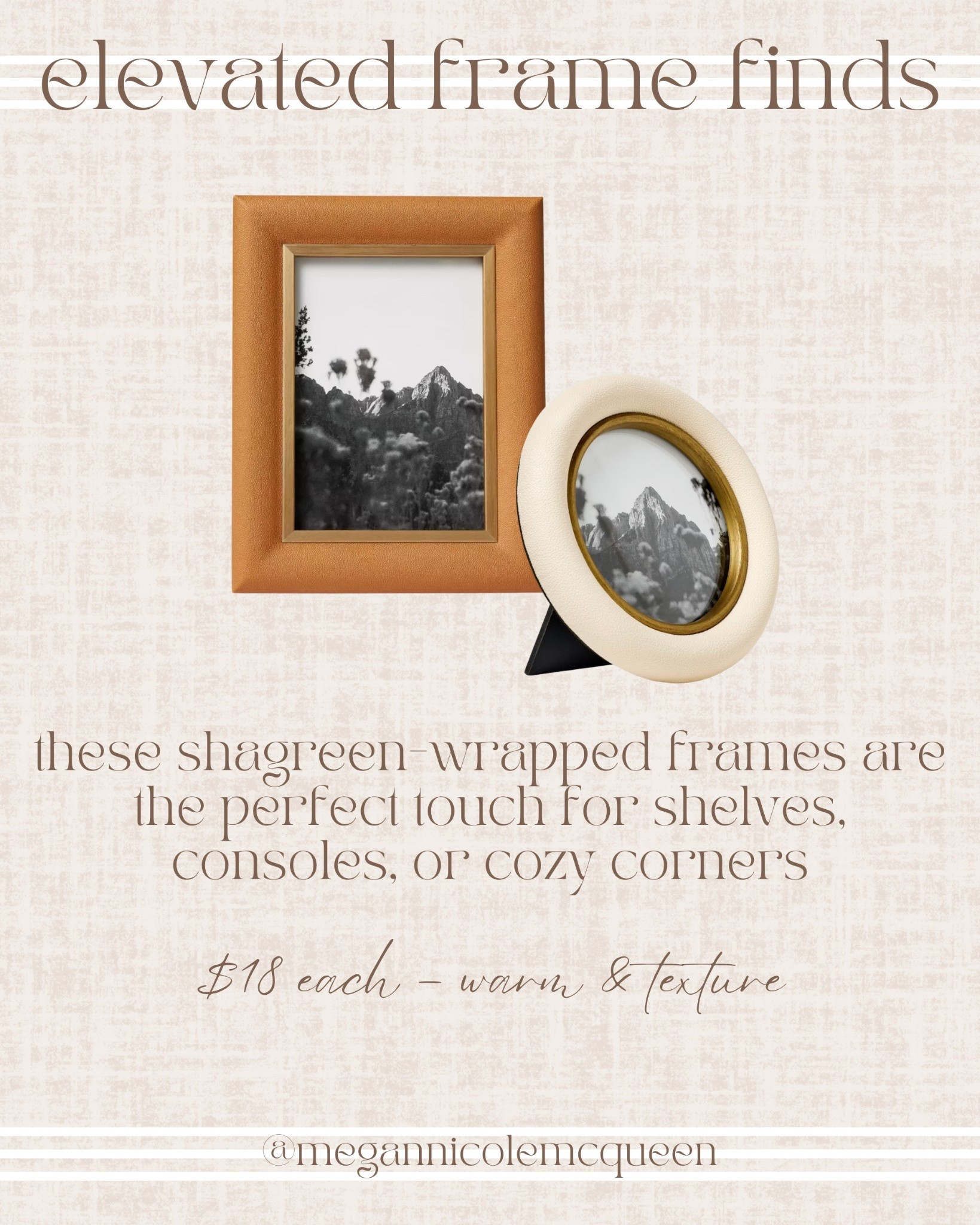 these shagreen-wrapped photo frames are perfect for adding warmth and texture to your home. style them on shelves, consoles, mantels, or bedside tables for that classic, collected look. $18 each — timeless and affordable!

target home decor, fall home styling, neutral home accents, picture frames, classic home finds, collected home style, affordable home decor, timeless details, cozy home ideas, target new arrivals

#LTKSeasonal #LTKFindsUnder50 #LTKHome