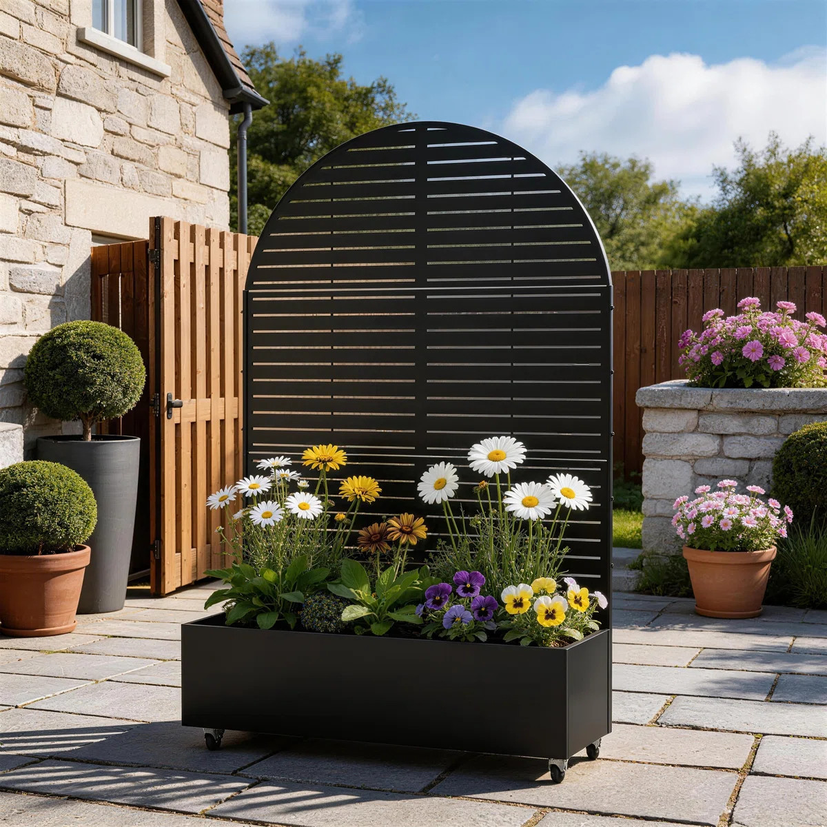 Metal Planter Box with Trellis and Wheels | Wayfair North America