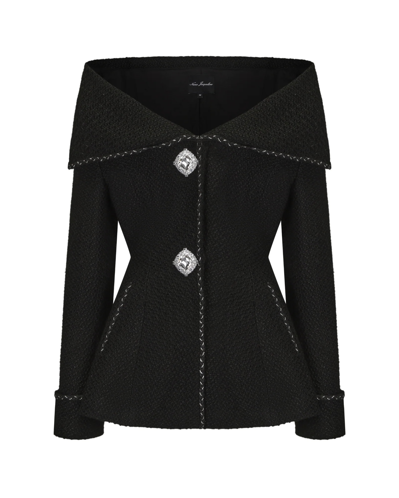 Amor Jacket (Black) | Off-Shoulder Tailored Jacket | Designer Jackets | Nana Jacqueline