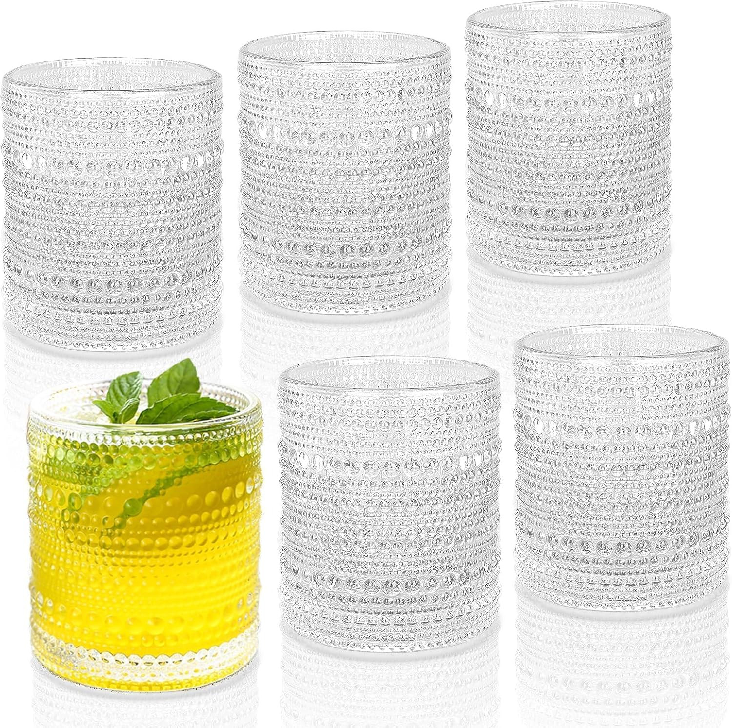 Cocktail Glasses 10 oz Hobnail Drinking Glasses Set of 6, Vintage Glassware, Textured Glass Cups ... | Amazon (US)