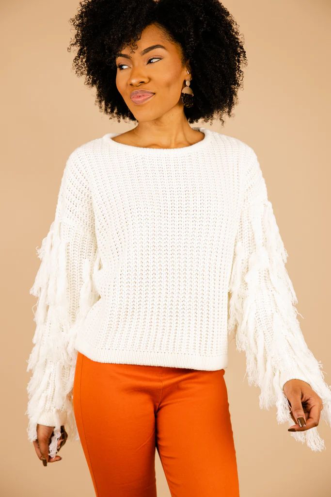 So Much To Love Off White Fringe Sleeve Sweater | The Mint Julep Boutique
