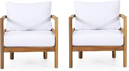 Christopher Knight Home 315613 Ellendale Club Chair, White + Teak | Amazon (US)