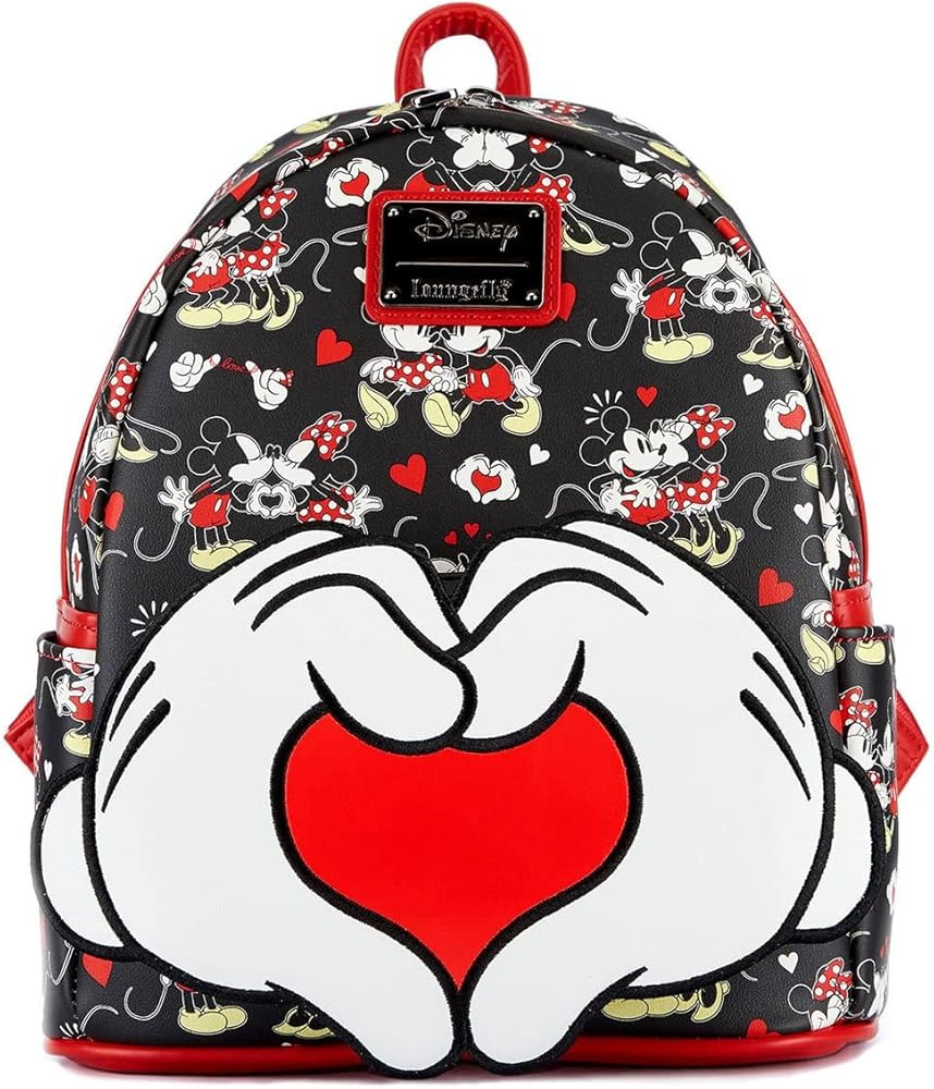 Loungefly MickeyMinnie Heart Hands Mini Backpack BlackRedWhiteYellow | Amazon (US)