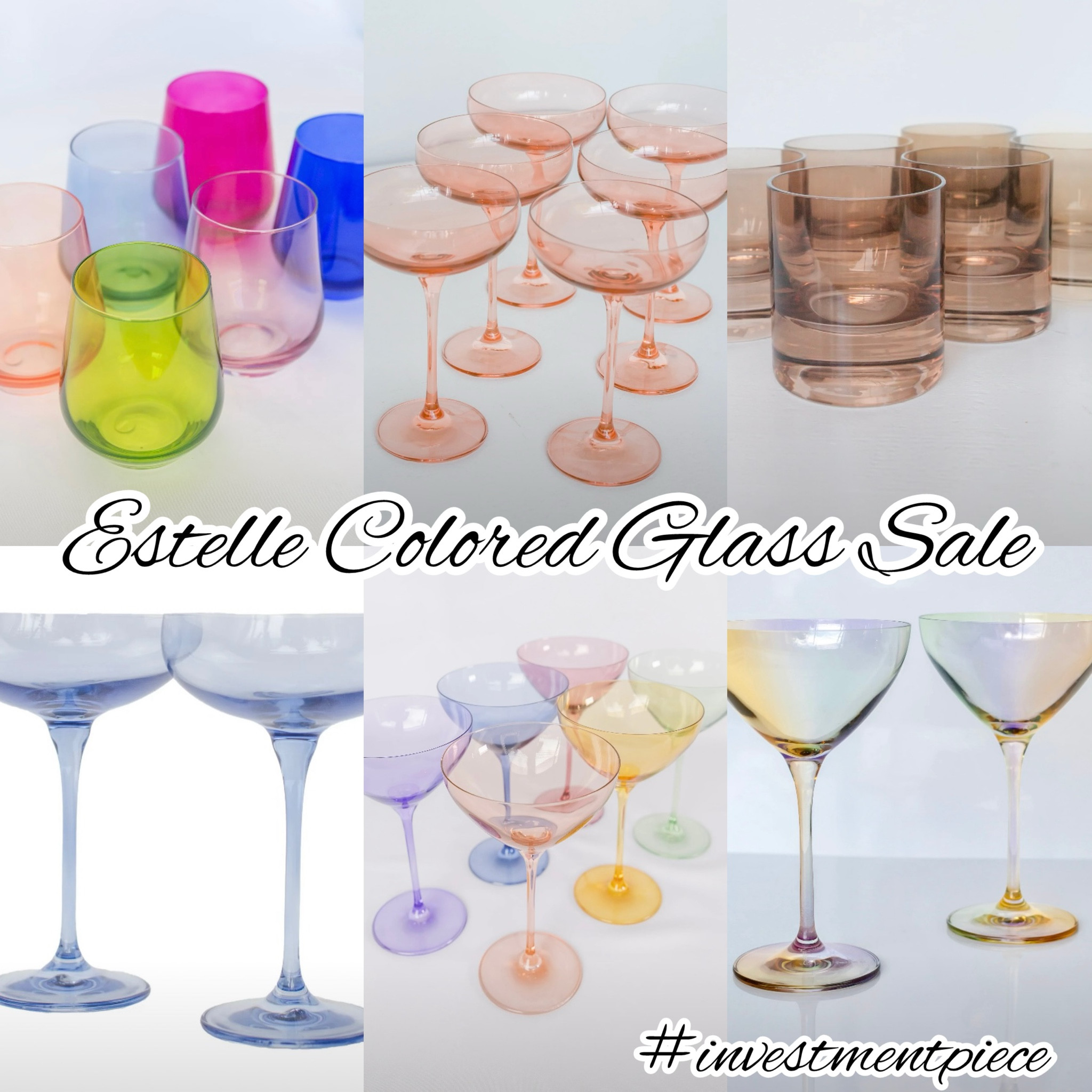 My fave glassware (and gifts to give) is 20% off! From wine glasses to coupes to martini glasses get deals for a limited time @estellecoloredglass #investmentpiece 

#LTKSummerSales #LTKHome #LTKStyleTip
