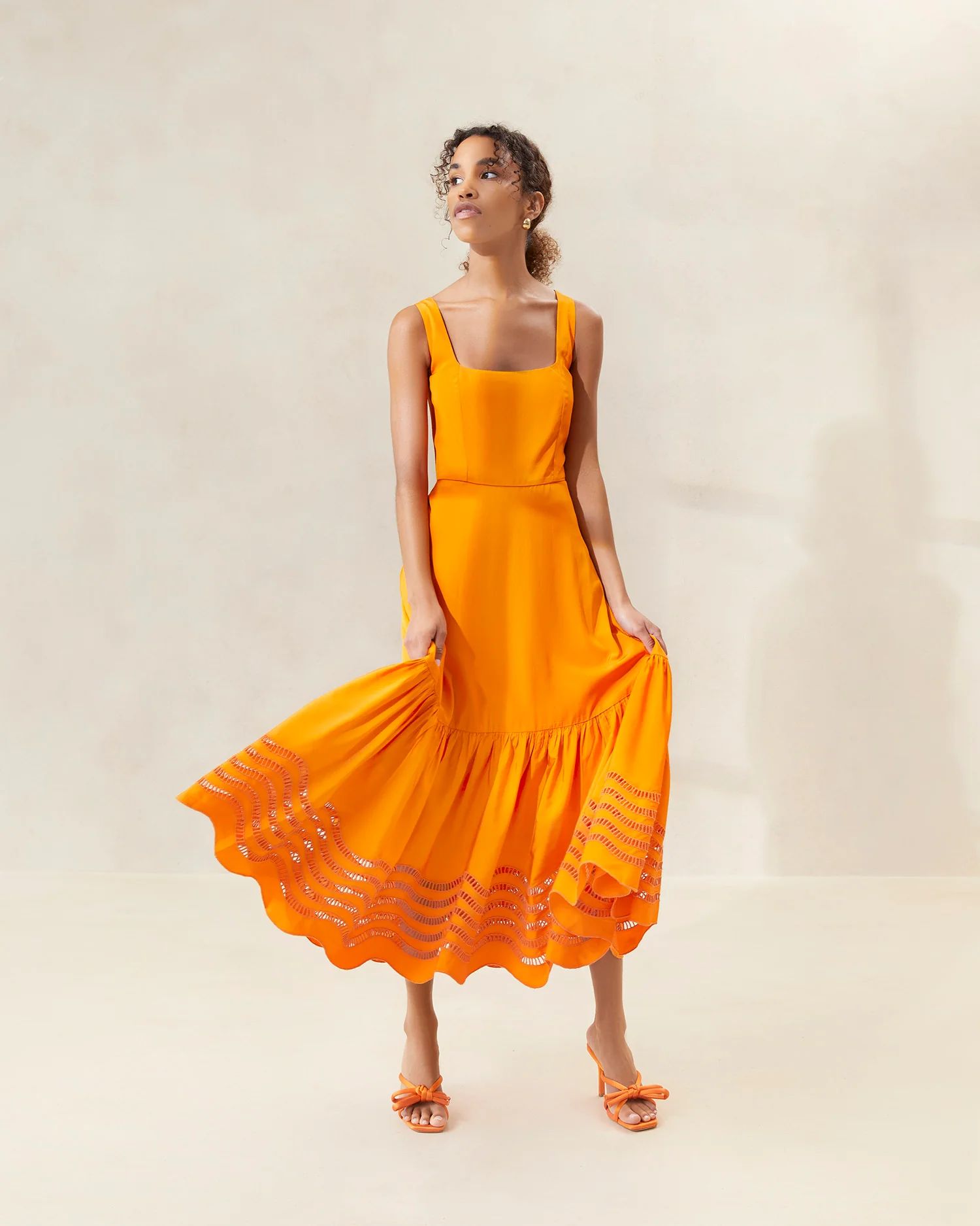 Carine Marigold Embroidered Midi Dress | Loeffler Randall