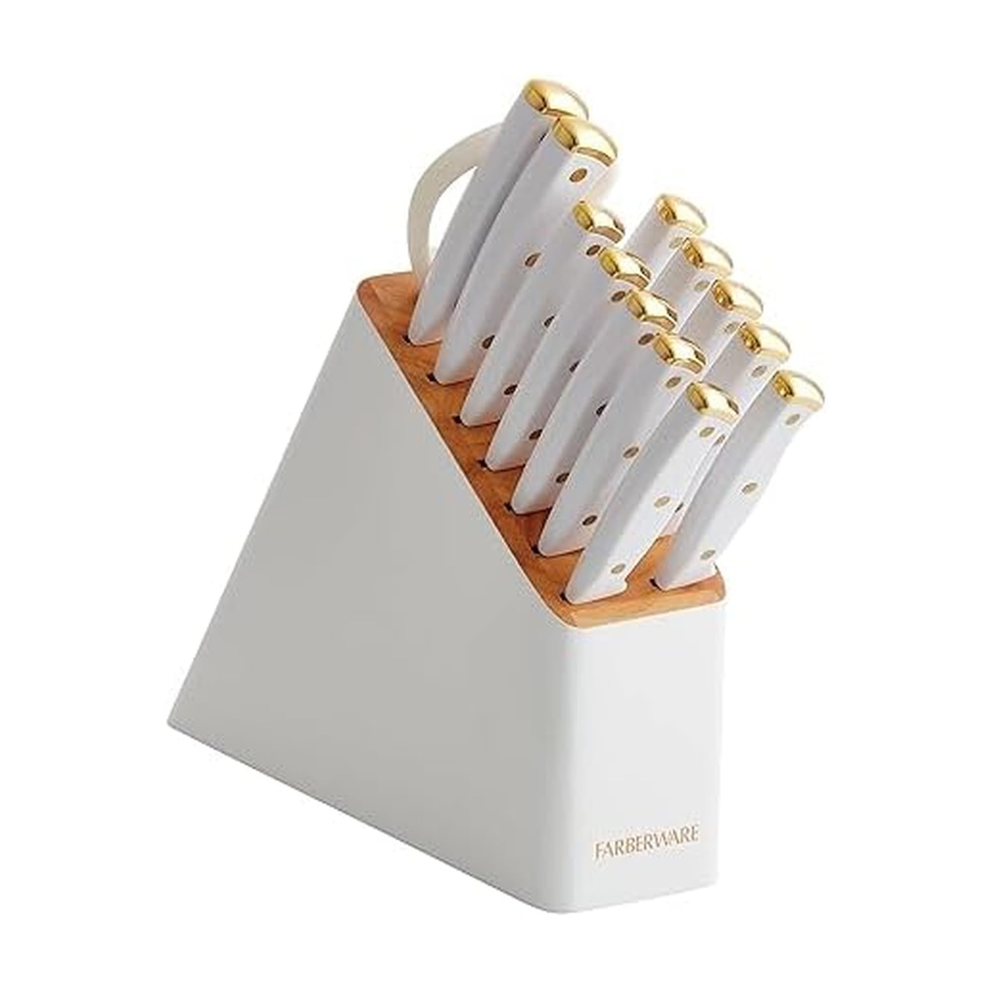 Farberware 14-Piece Knife Block Set, White and Gold – Razor-Sharp, High-Carbon Stainless Steel,... | Amazon (US)