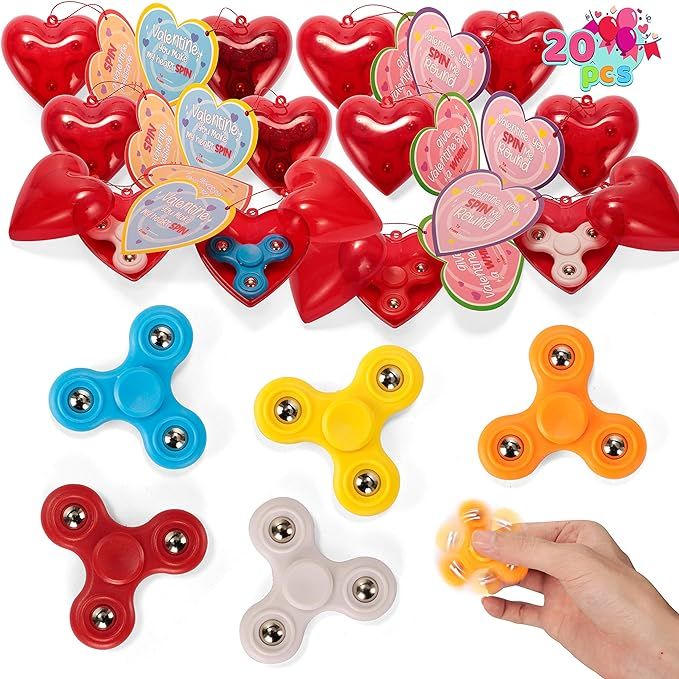JOYIN 20 Pack Valentines Cards with Fidget Spinner and Red Prefilled Hearts, Stress Relief Hand F... | Amazon (US)