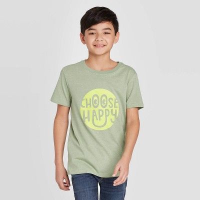 Boys' Short Sleeve 'Choose Happy' Graphic T-Shirt - Cat & Jack™ Light Green | Target