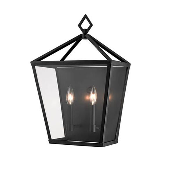Powder Coat Black Two-Light Outdoor Wall Bracket with Clear Glass | Bellacor