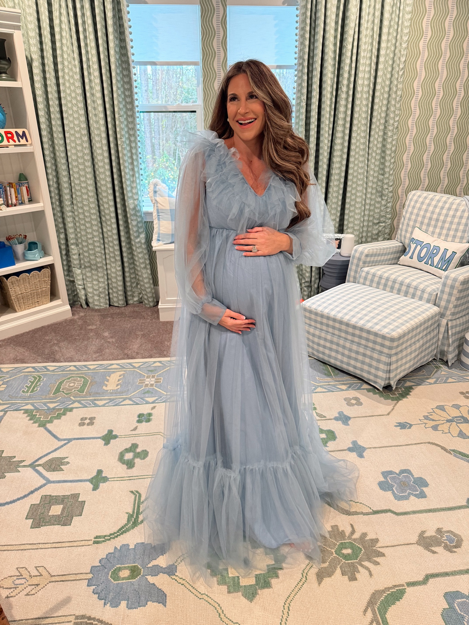 Baby boys blue and green nursery! Maternity dress in a size medium!