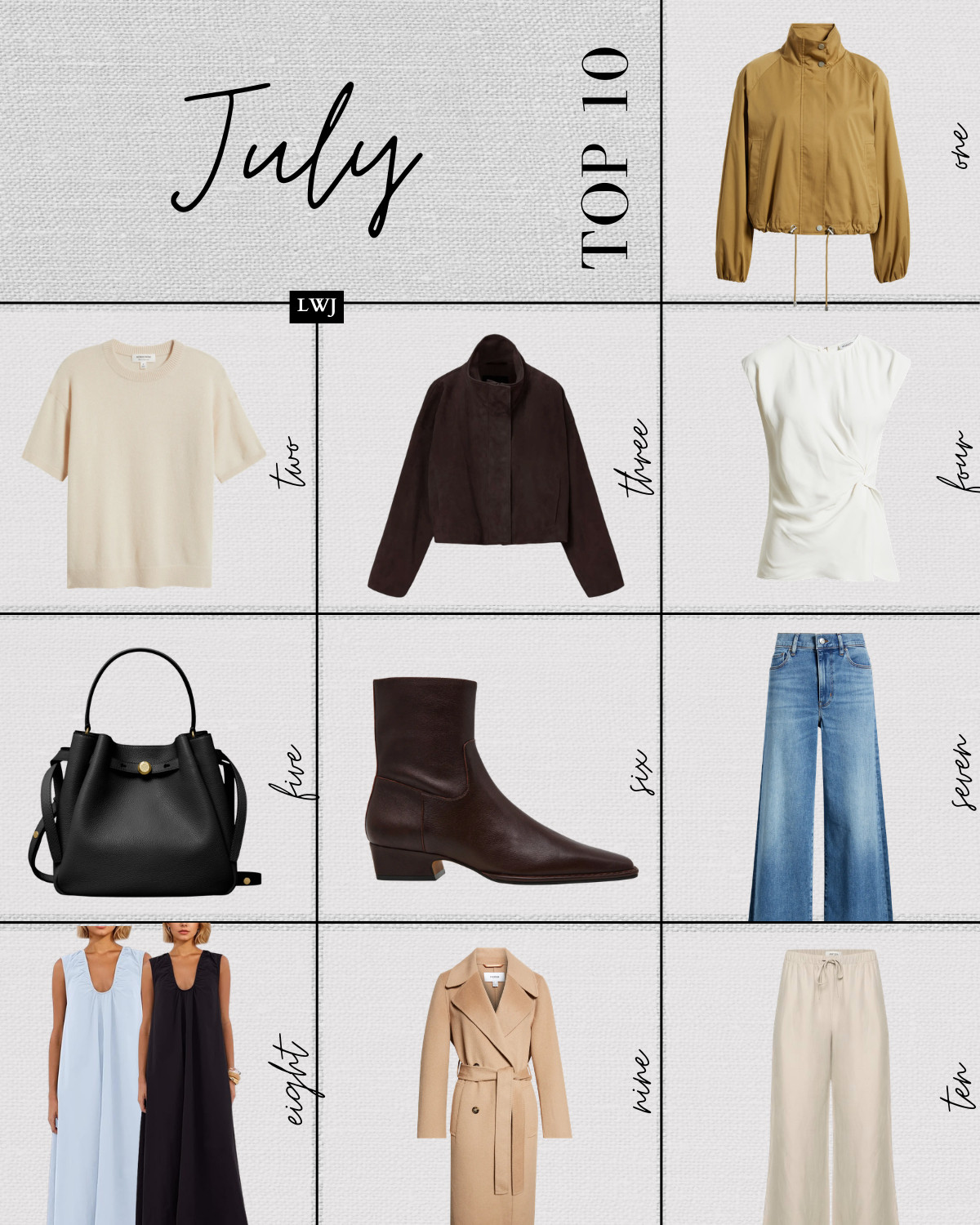 this month's top 10 bestsellers: 

most of these are part of the nsale! 
1. Rails jacket -- a transitional summer to fall jacket, on sale under $200 
2. Nordstrom cashmere sweater tee -- under $100, comes in a few colors
3. AllSaints suede jacket -- petite-friendly 
4. Nordstrom wrap top -- great non-tuck work top
5. Tory Burch bucket tote -- buttery soft leather, can be worn as a crossbody
6. Steve Madden defne booties -- on sale under $120, great low-heeled bootie
7. Frame le slim palazzo jeans -- so soft & comfy, worth the price point 
8. Amazon dress -- $50 find, comes in several colors, is lined
9. REISS coat -- tailored, but relaxed fit, on sale 
10. Aritzia lodge linen pants -- elevated linen pant, washes well
 

 #LTKSeasonal #LTKSaleAlert