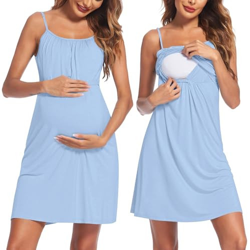 Ekouaer 3 in 1 Delivery/Labor/Nursing Nightgown Women Maternity Gown Postpartum Breastfeeding Sleepwear Light Blue | Amazon (US)