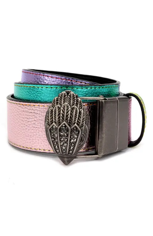 Kurt Geiger London Reversible Leather Belt in Pastel Rainbow/Antique Silver at Nordstrom, Size Small/medium | Nordstrom