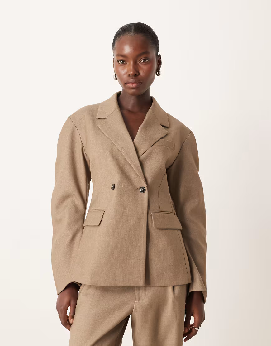 Gina Tricot tailored shaped blazer in beige melange-Neutral | ASOS (Global)