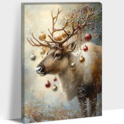 Large Christmas Pictures Wall Decor - Reindeer Christmas Tree Art Canvas Wall Art, Vintage Christmas Prints for Living Room Pictures, Holiday Wall Art | Wayfair North America