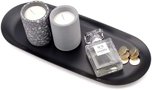 FREELOVE Black Bathroom Trays for Counter, Stainless Steel Black Vanity Tray Decorative Tray, Bla... | Amazon (US)
