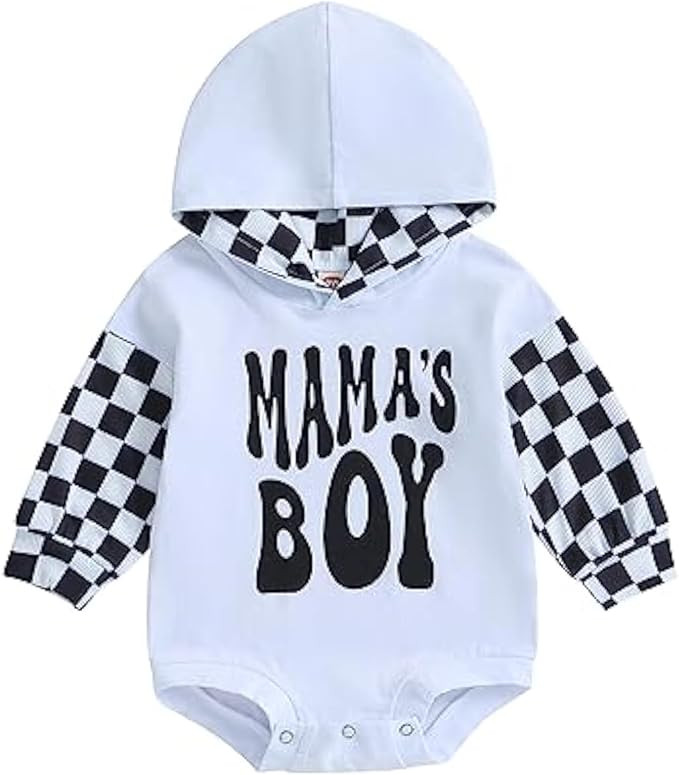 Baby Boy Fall Clothes Long Sleeve Pullover Checkerboard Hoodie Romper Sweatshirt Mama Boy Outfits... | Amazon (US)