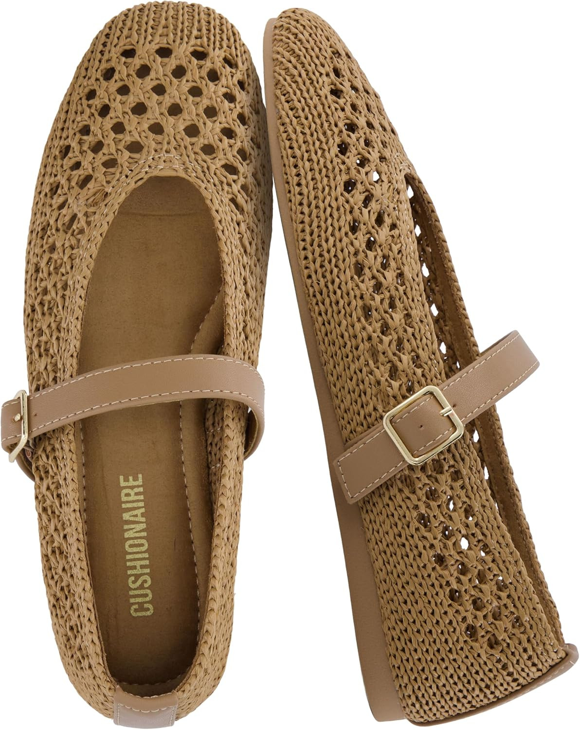 CUSHIONAIRE Graff Mary Jane Shoes for Women, Woven Ballet Flats with Adjustable Buckle Strap, Lightweight Slip On Shoes | Amazon (US)