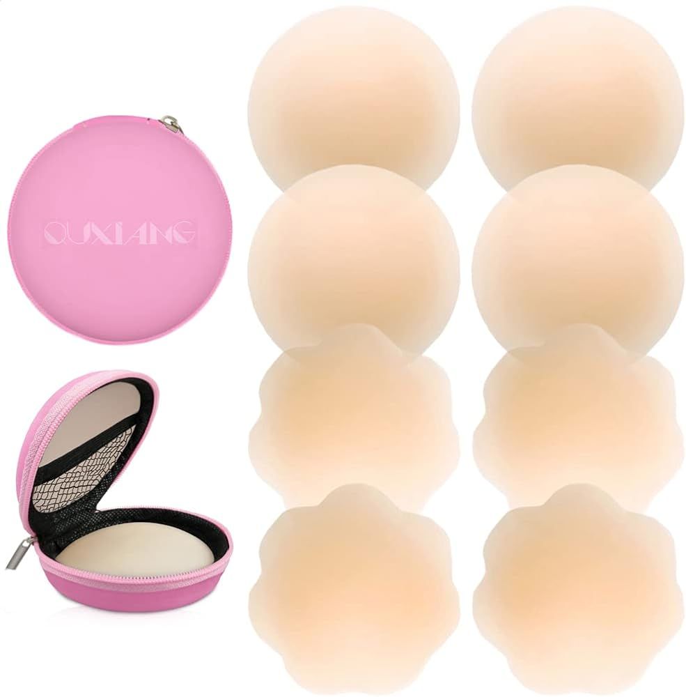 QUXIANG 4 Pairs Pasties Women Nipple Covers Reusable Adhesive Silicone Nippleless Cover Bra for D... | Amazon (US)