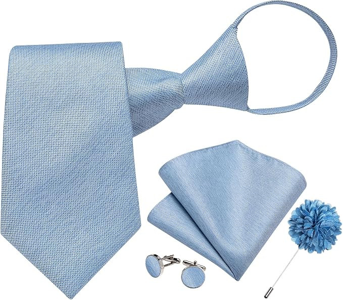 DiBanGu Mens Zipper Tie Set, Silk Necktie with Gift Box | Silk Pre-Tied Tie Set, Matching Pocket ... | Amazon (US)
