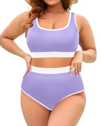 Tempt Me Women Lavender Purple Plus Size High Waisted Bikini Set Two Piece Swimsuit Full Coverage Sporty 2 Piece Bathing Suits 16 Plus | Amazon (US)