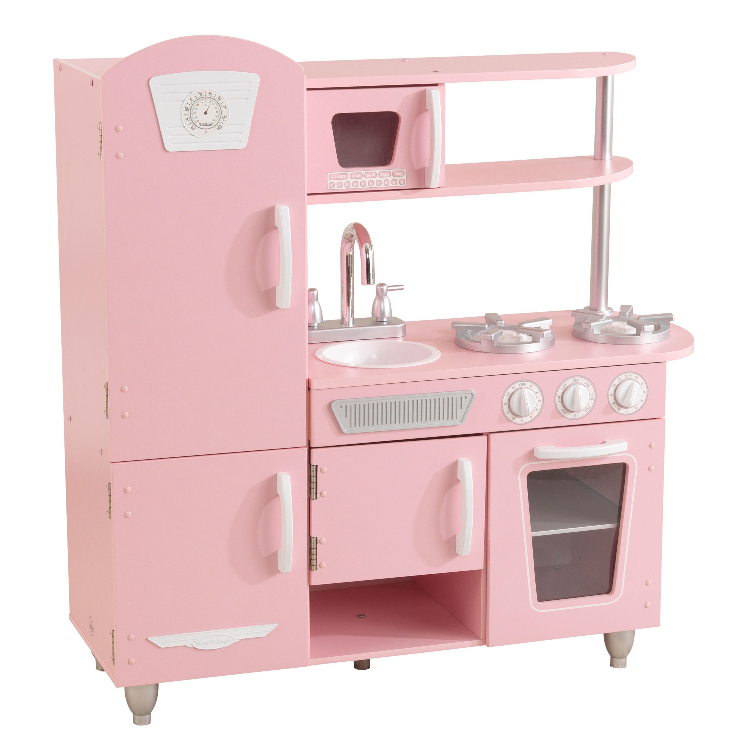 KidKraft Vintage Wooden Play Kitchen with Working Knobs, Pink - Walmart.com | Walmart (US)