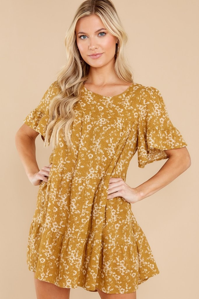 Effortless Blooms Yellow Floral Print Dress | Red Dress 