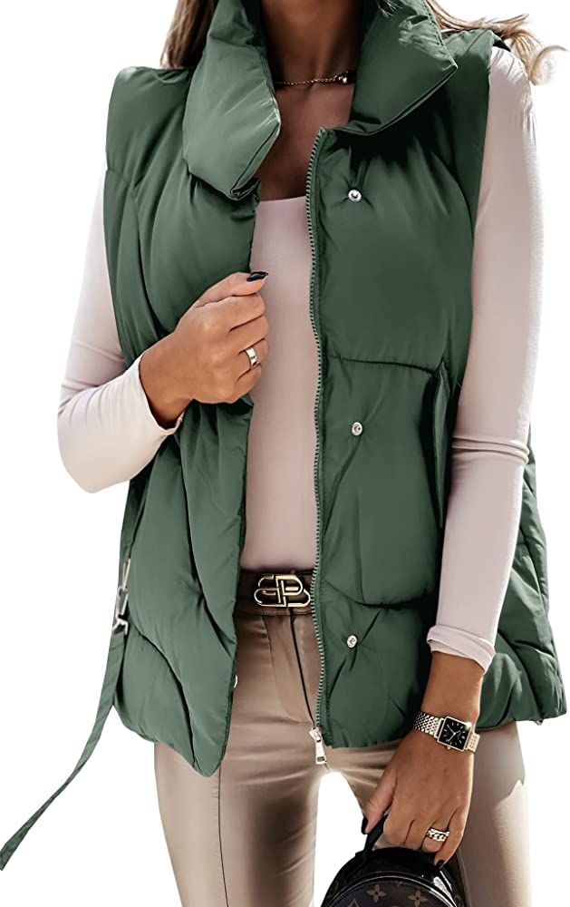 Imily Bela Womens Quilted Vest Zip Up Casual Stand Collar Lightweight Winter Outerwear Jacket | Amazon (US)