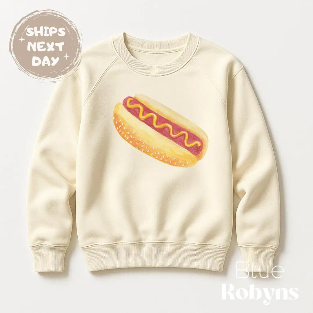 Cute Hot Dog Sweatshirt for Children Watercolor Hot Dog Bun Baby Gift for Kids Birthday Outfit Ho... | Etsy (US)