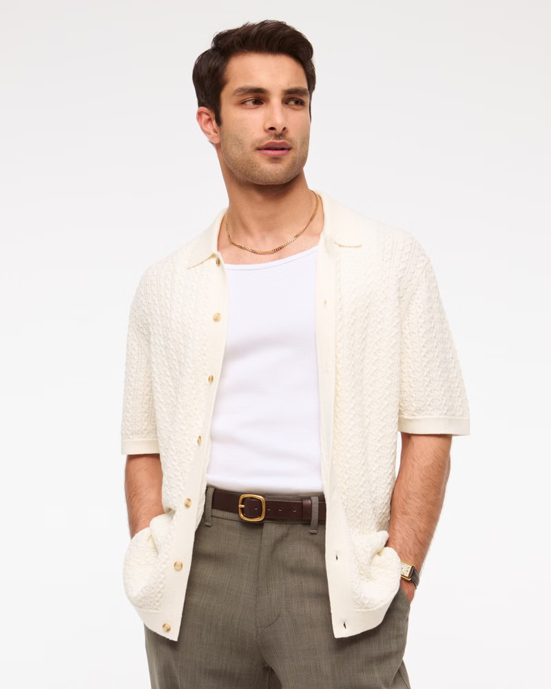 Crochet-Style Button-Through Sweater Polo | Abercrombie & Fitch (US)