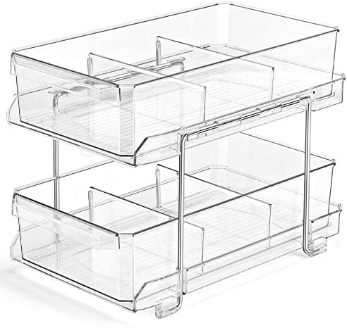 2 Tier Clear Organizer with Removable Dividers, Multi-Purpose Slide-Out Storage Container, Cosmet... | Amazon (US)