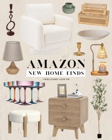 New amazon home finds! Affordable home finds, neutral home finds, trendy home finds, boucle accent chair, white accent chair, modern accent chair, upholstered accent chair, boho nightstand, modern nightstand, neutral nightstand, boucle ottoman, trendy ottoman, wooden lamp, small lamp, accent lamp, candlestick holder, gold candlestick holder, candle warmer, candle warmer lamp, champagne coupe set, colorful glassware set, storage boxes, rattan storage boxes, faux tree, faux olive tree, decorative tray, decorative bowl 

#LTKHome #LTKSaleAlert #LTKStyleTip