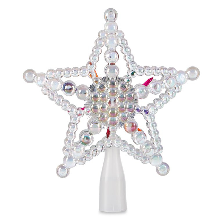 Holiday Time Iridescent Beaded Star Christmas Tree Topper with 11 Multicolor Bulbs, 7.5" | Walmart (US)