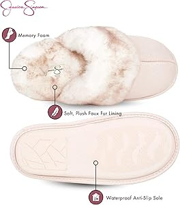 Jessica Simpson Women's Comfy Faux Fur House Slipper Scuff Memory Foam Slip on Anti-skid Sole | Amazon (US)