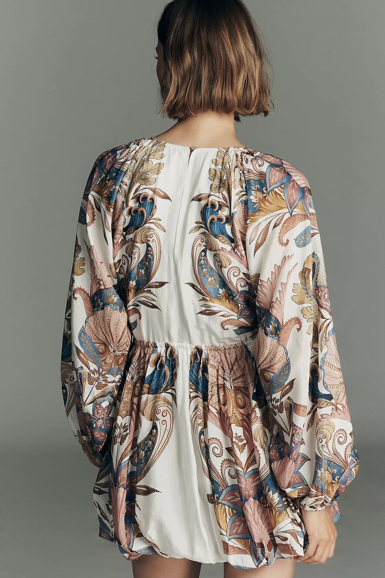 Farm Rio Sea Garden Long-Sleeve Plunge Mini Dress | Anthropologie (US)