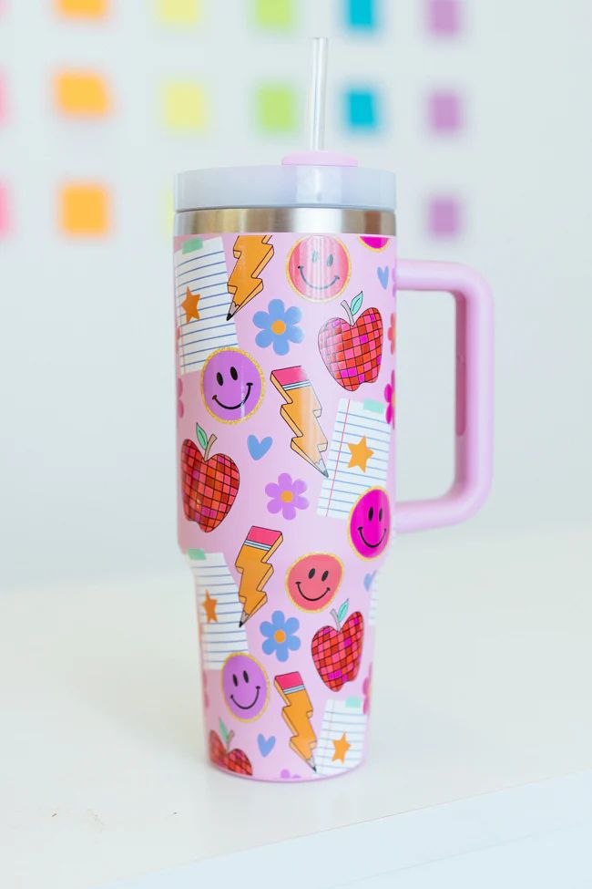 Sippin' Pretty In Too Cool For School 40 oz Drink Tumbler With Lid And Straw | Pink Lily