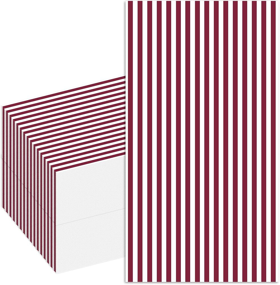 Stxy's Burgundy Napkins Maroon Paper Napkins Striped Wine Color (45ct, Bleed-Free Ink) Maroon Din... | Amazon (US)