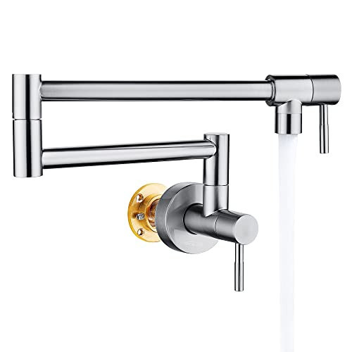 Fransiton Brushed Nickel Pot Filler, Pot Filler Faucet Wall Mount, Brass Folding Stretchable with Double Joint Swing Arm Single Hole Two Handles Kitchen Restaurant | Amazon (US)