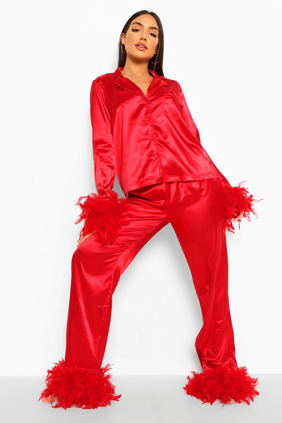 Premium Feather Trim Pajamas | Boohoo.com (US & CA)