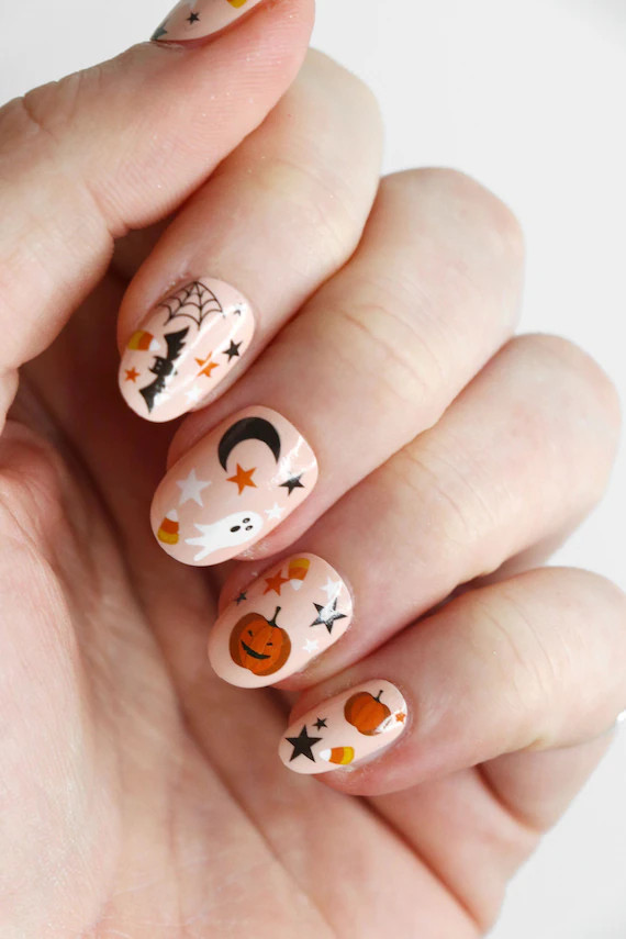 Cute Halloween Nail Tattoos / Pumpkin Nail Art / Halloween - Etsy | Etsy (US)